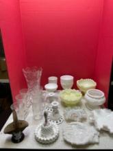 Mixed lot of clear glass, milk glass satin hobnail, praying hands