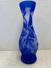 Art nouveau carved glass vase signed Galle. 11.5? tall