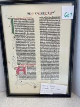 Pair of framed Gutenberg Bible pages. 12.5x 17?