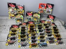 Group of Racing Champions NASCAR Diecast Race Cars 1:64 Scale with Trading Cards and stands 1990's