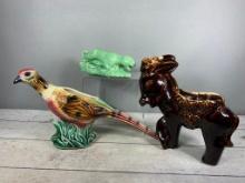 Vintage Mid-Century Pottery Pheasant, Burro, and Panther Planters