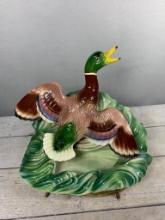 Vintage Mid-Century Pottery Mallard Duck TV Lamp and Planter