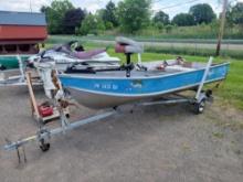 1986 14ft Aluminum Blue Fin Pro Fish with Aluminum trailer and Marine Battery