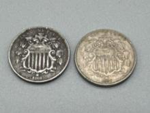 1867 & 1868 Shield Nickels bid x 2