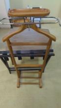 Wood mens suit valet luggage rack and nightstand