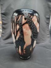 Valerie Surjan Cameo vase of Giraffes, signed and numbered