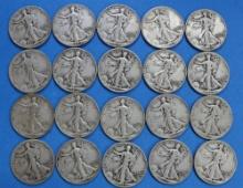 Lot of 20 Walking Liberty Half Dollar 90% Silver Coins - $10 Face Value