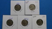 Lot of Buffalo Nickels - 5 Coins total