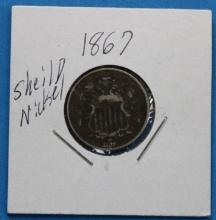 1867 Shield Nickel Coin with Rays