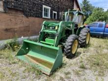JOHN DEERE 1450 4WD TRACTOR, DIESEL, 3-POINT HITCH, PTO, LOADER W/ BUCKET, CURTIS CAB, HOURS: 2,998