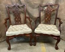 Lot Of 2 Profusely Carved Mahogany Chippendale Style Armchairs